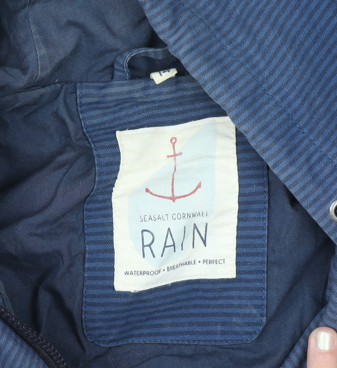 Seasalt Cornwall Women's Blue Hooded Waterproof Rain Coat Size 14