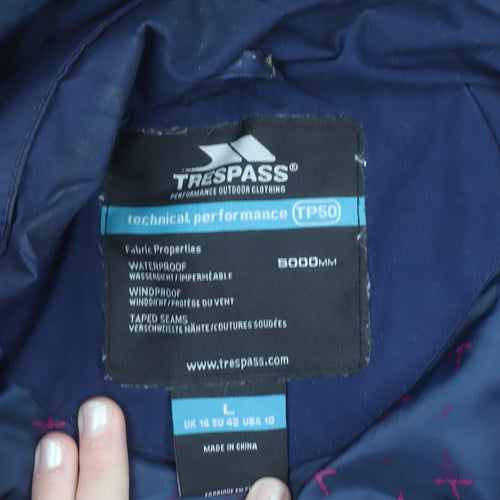 Trespass Women's Navy Waterproof Hooded Parka Coat Size 14 L