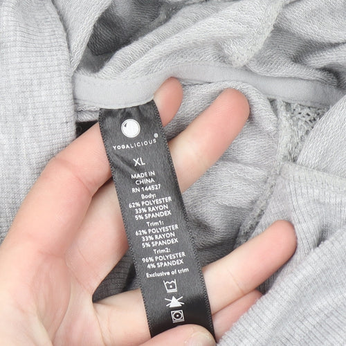 Yogalicious Womens Grey Wrap Back Hooded Pullover XL Lightweight Hoodie