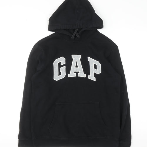 GAP Womens Black XS Pullover Hoodie Cotton Blend Logo Sweatshirt