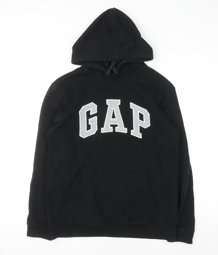 GAP Womens Black XS Pullover Hoodie Cotton Blend Logo Sweatshirt
