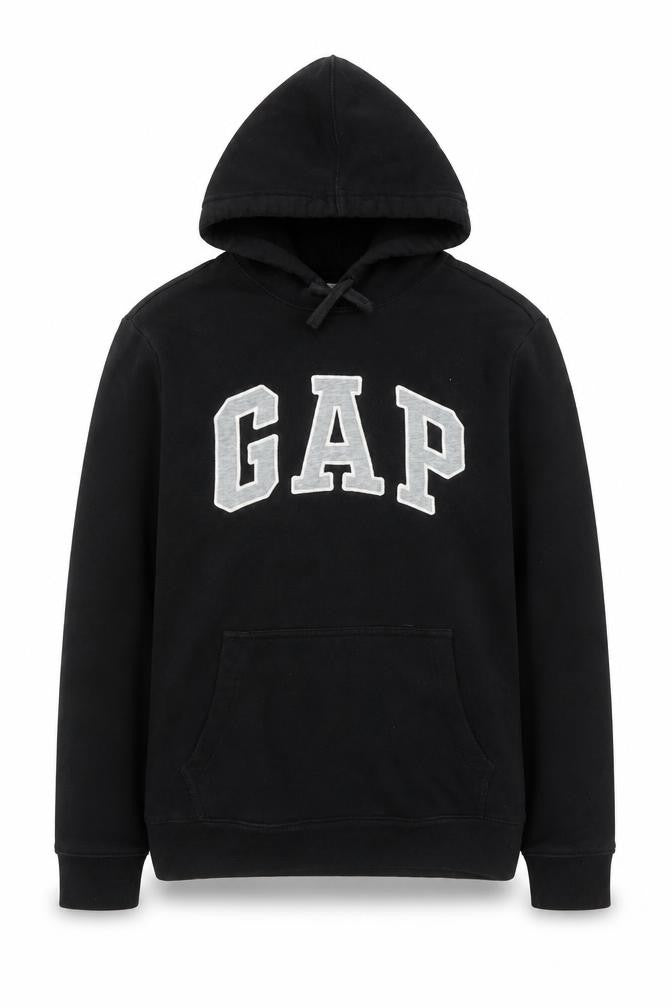 Gap Womens Black XS Pullover Hoodie Cotton Blend Logo Sweatshirt