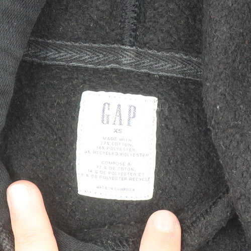 GAP Womens Black XS Pullover Hoodie Cotton Blend Logo Sweatshirt