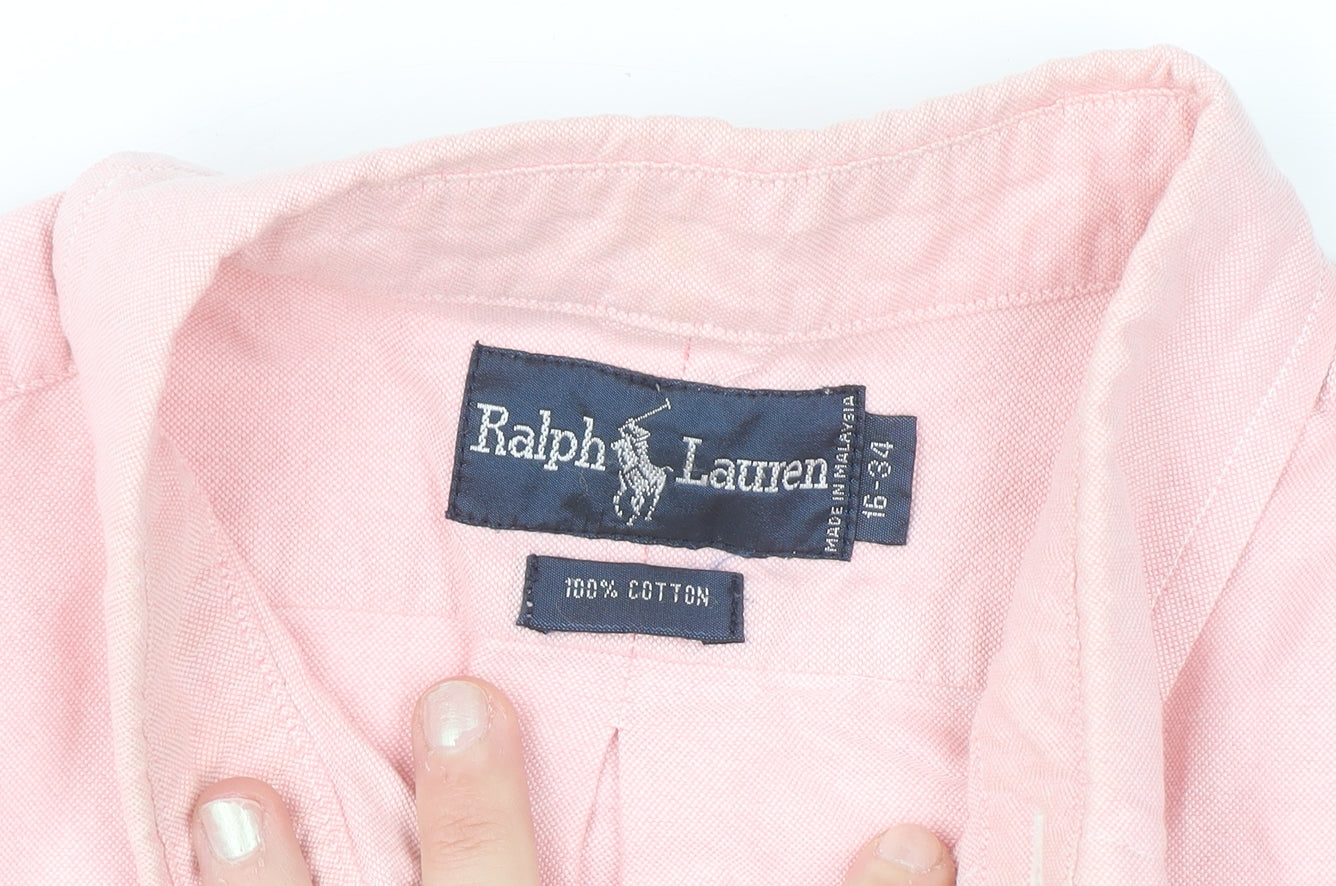Ralph Lauren Men's Pink Long Sleeve Cotton Polo Shirt Size 16