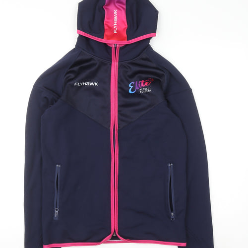 Flyhawk Womens Blue Track Jacket Size 12 Hooded Full Zip Netball Activewear