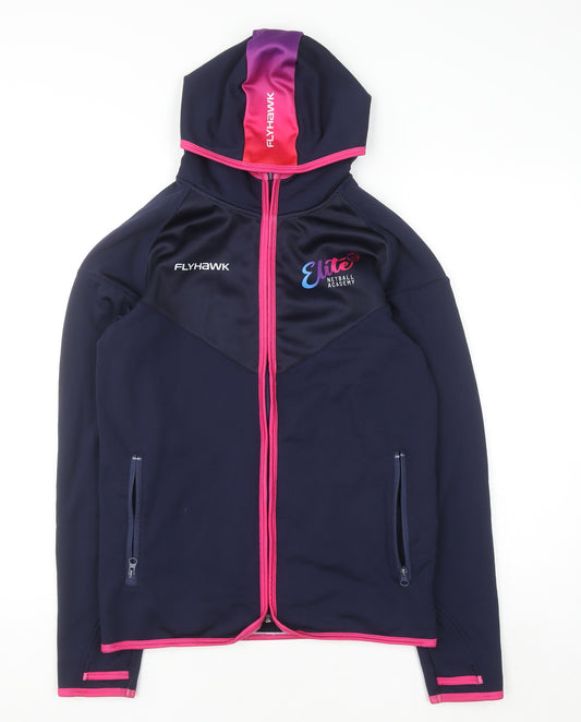 Flyhawk Womens Blue Track Jacket Size 12 Hooded Full Zip Netball Activewear