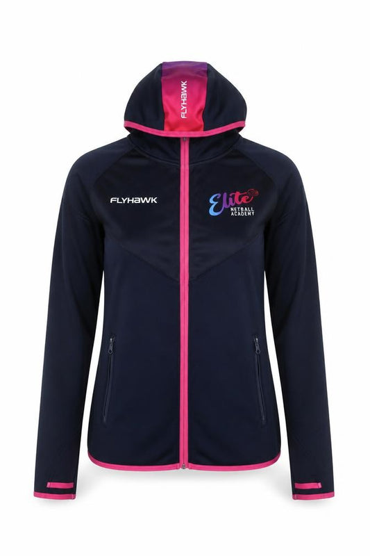 Flyhawk Womens Blue Track Jacket Size 12 Hooded Full Zip Netball Activewear