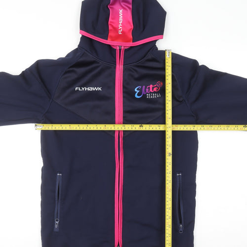 Flyhawk Womens Blue Track Jacket Size 12 Hooded Full Zip Netball Activewear