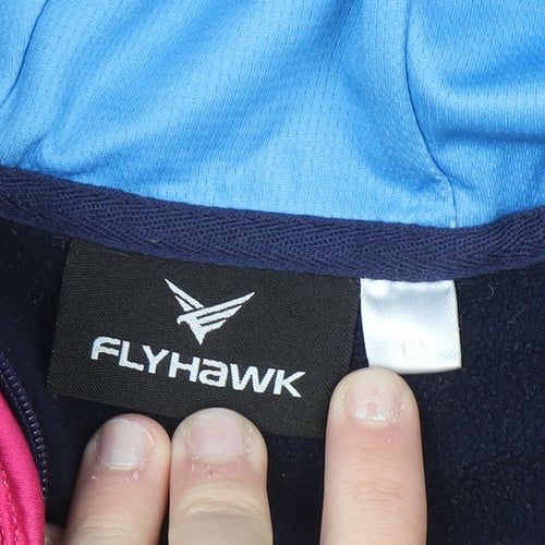 Flyhawk Womens Blue Track Jacket Size 12 Hooded Full Zip Netball Activewear