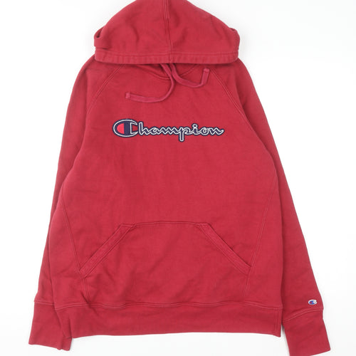 Champion Men's Red Pullover Hoodie L Logo Embroidered Sportswear