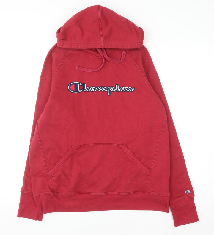 Champion Men's Red Pullover Hoodie L Logo Embroidered Sportswear