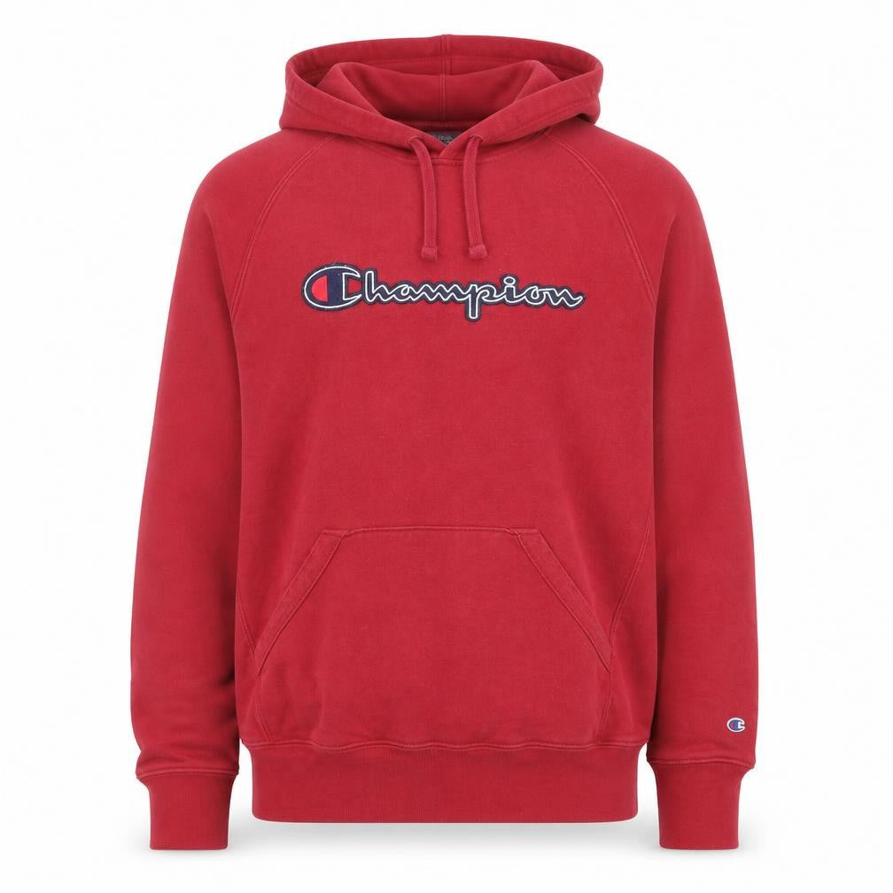Champion Men's Red Pullover Hoodie L Logo Embroidered Sportswear