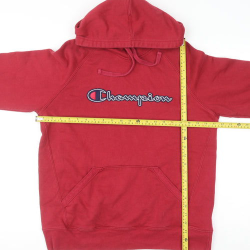 Champion Men's Red Pullover Hoodie L Logo Embroidered Sportswear