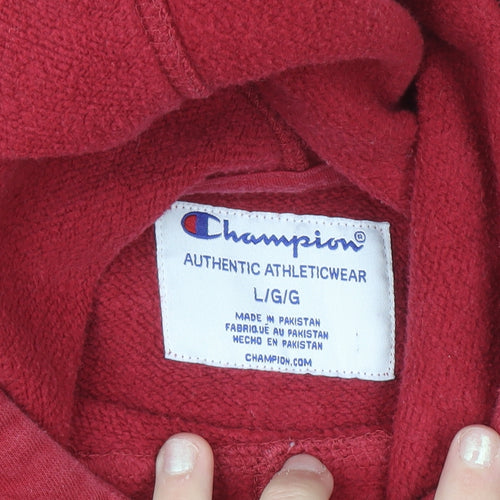Champion Men's Red Pullover Hoodie L Logo Embroidered Sportswear