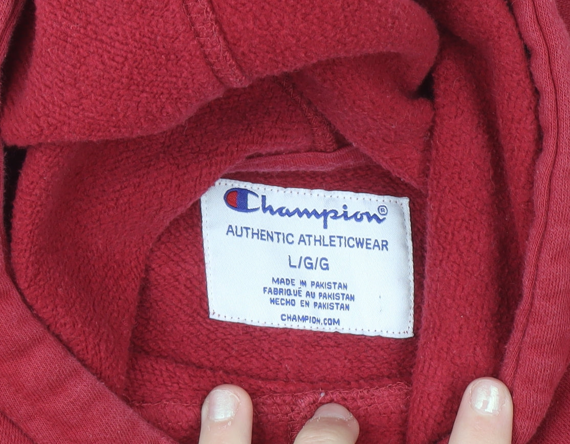 Champion Men's Red Pullover Hoodie L Logo Embroidered Sportswear