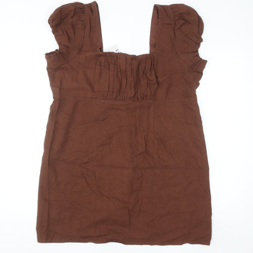 Marks and Spencer Women Brown Linen Viscose Tunic Blouse Size 20
