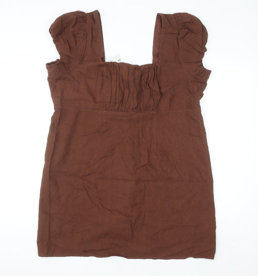 Marks and Spencer Women Brown Linen Viscose Tunic Blouse Size 20