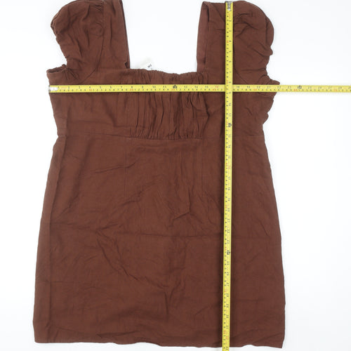 Marks and Spencer Women Brown Linen Viscose Tunic Blouse Size 20