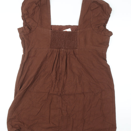 Marks and Spencer Women Brown Linen Viscose Tunic Blouse Size 20