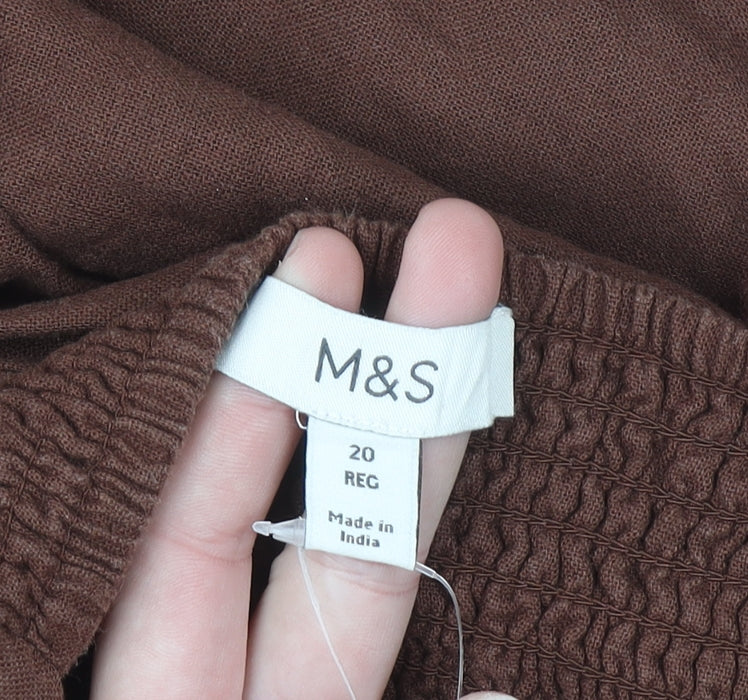 Marks and Spencer Women Brown Linen Viscose Tunic Blouse Size 20