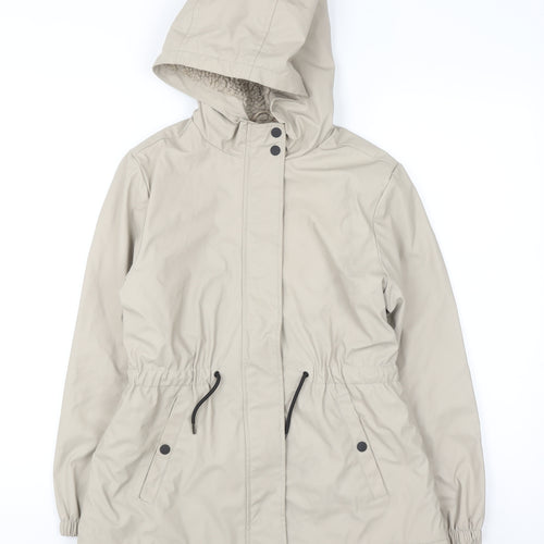 F&F Girls Beige Hooded Parka Coat 11-12 Years Lined Winter Jacket