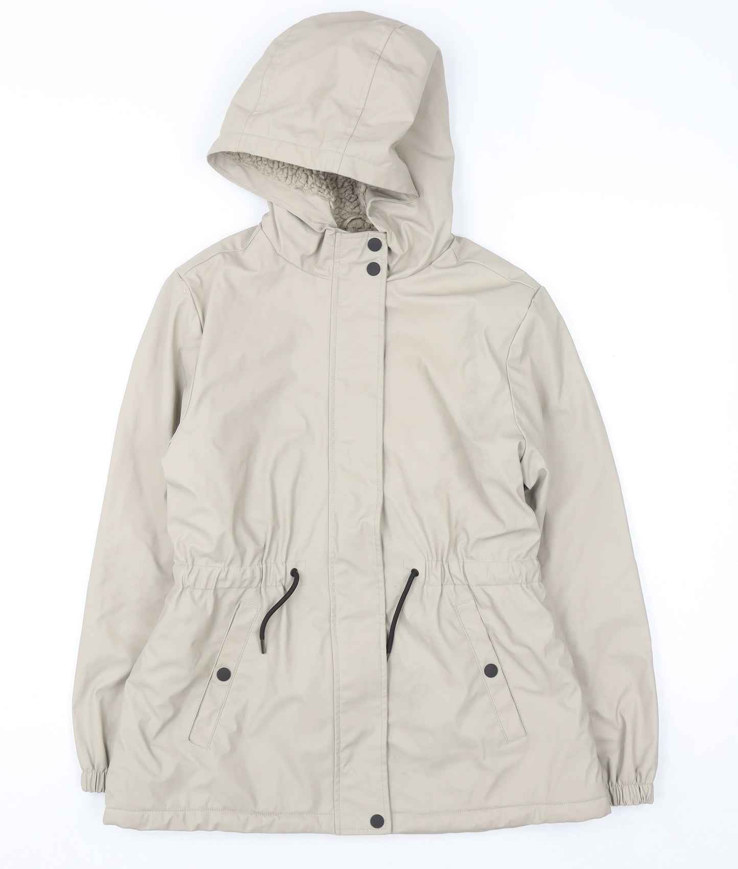 F&F Girls Beige Hooded Parka Coat 11-12 Years Lined Winter Jacket