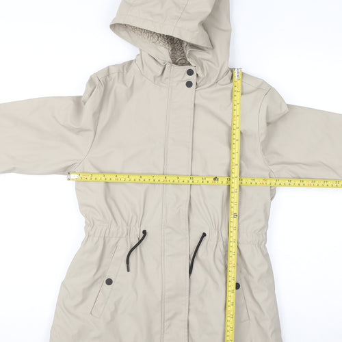 F&F Girls Beige Hooded Parka Coat 11-12 Years Lined Winter Jacket