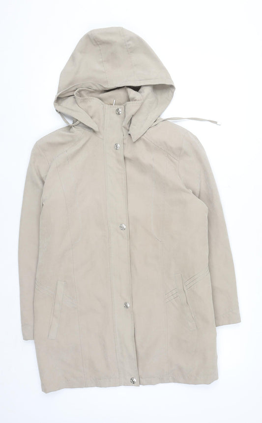 Katherine Hammond Women’s Beige Hooded Long Rain Coat Size 14