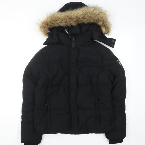 Jack Wills Women's Black Faux Fur Hooded Puffer Jacket UK 12