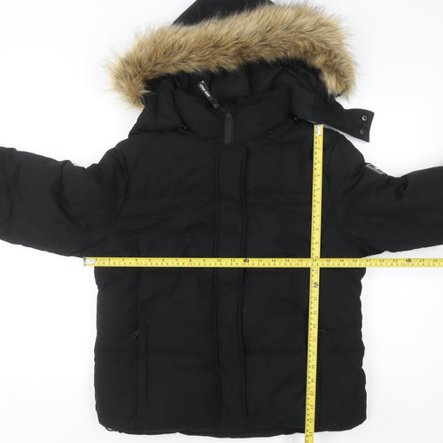 Jack Wills Women's Black Faux Fur Hooded Puffer Jacket UK 12