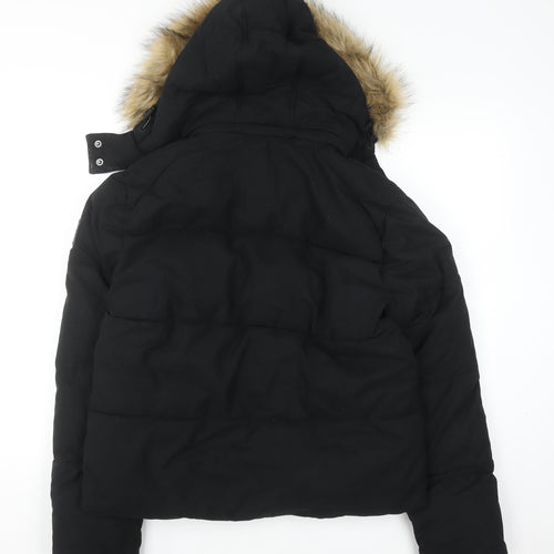 Jack Wills Women's Black Faux Fur Hooded Puffer Jacket UK 12