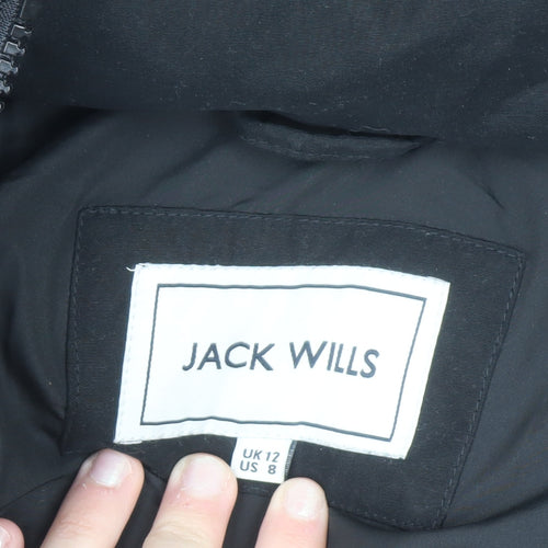 Jack Wills Women's Black Faux Fur Hooded Puffer Jacket UK 12