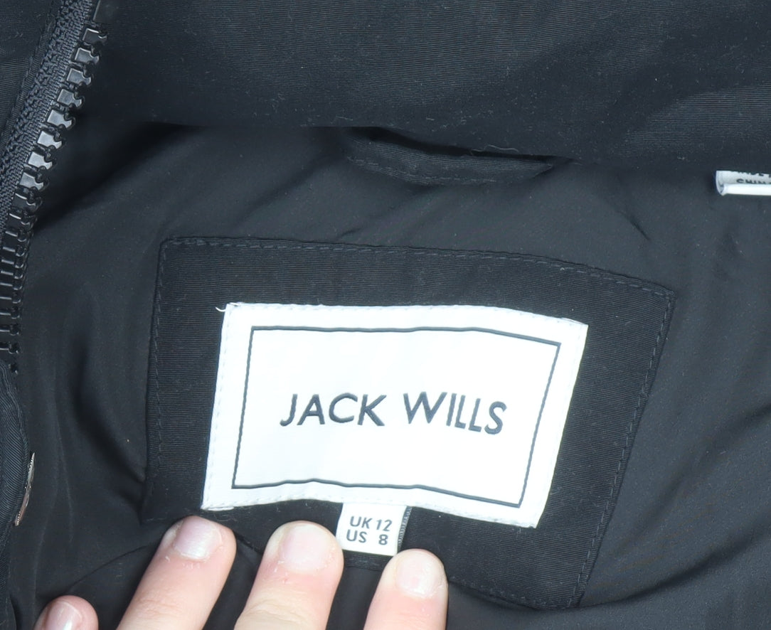 Jack Wills Women's Black Faux Fur Hooded Puffer Jacket UK 12