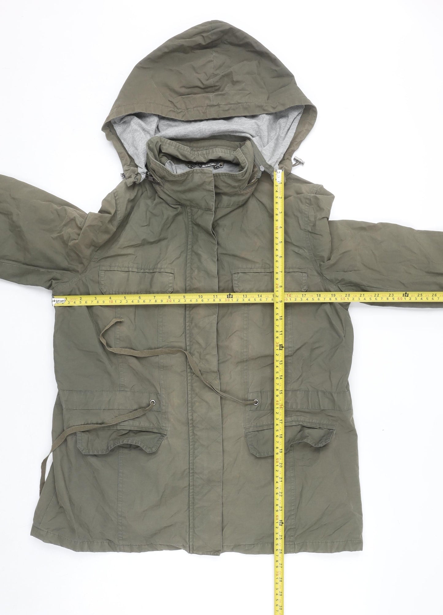 Kew Women’s Green Cotton Hooded Parka Jacket Size 14