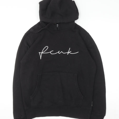FCUK Womens Black Medium Pullover Hoodie Cotton Blend Logo Design