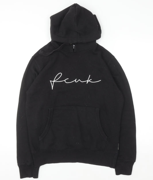 FCUK Womens Black Medium Pullover Hoodie Cotton Blend Logo Design