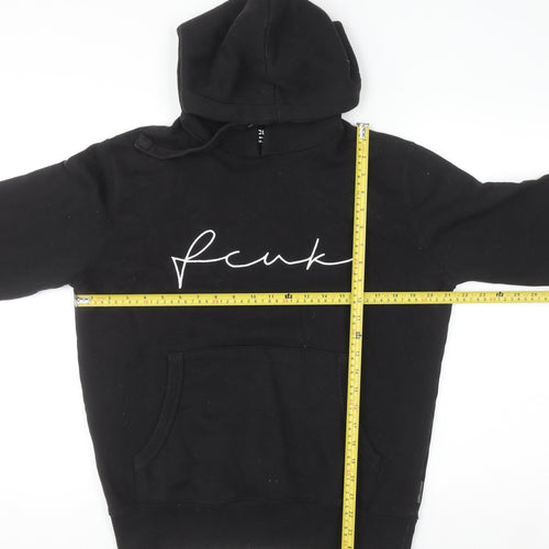 FCUK Womens Black Medium Pullover Hoodie Cotton Blend Logo Design