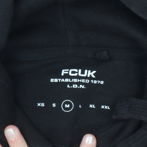 FCUK Womens Black Medium Pullover Hoodie Cotton Blend Logo Design