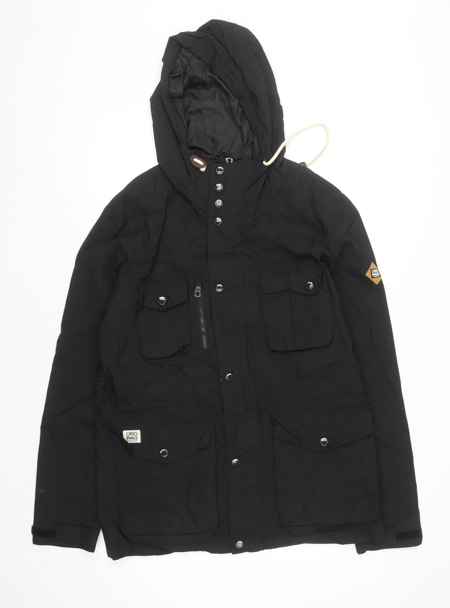 Jack & Jones Men's Black L Hooded Parka Jacket - Lined Waterproof Style