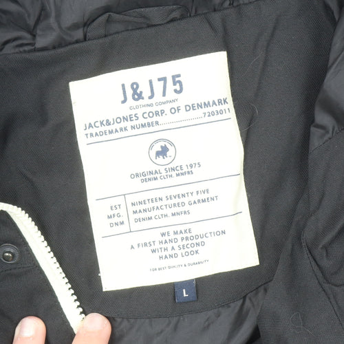 Jack & Jones Men's Black L Hooded Parka Jacket - Lined Waterproof Style