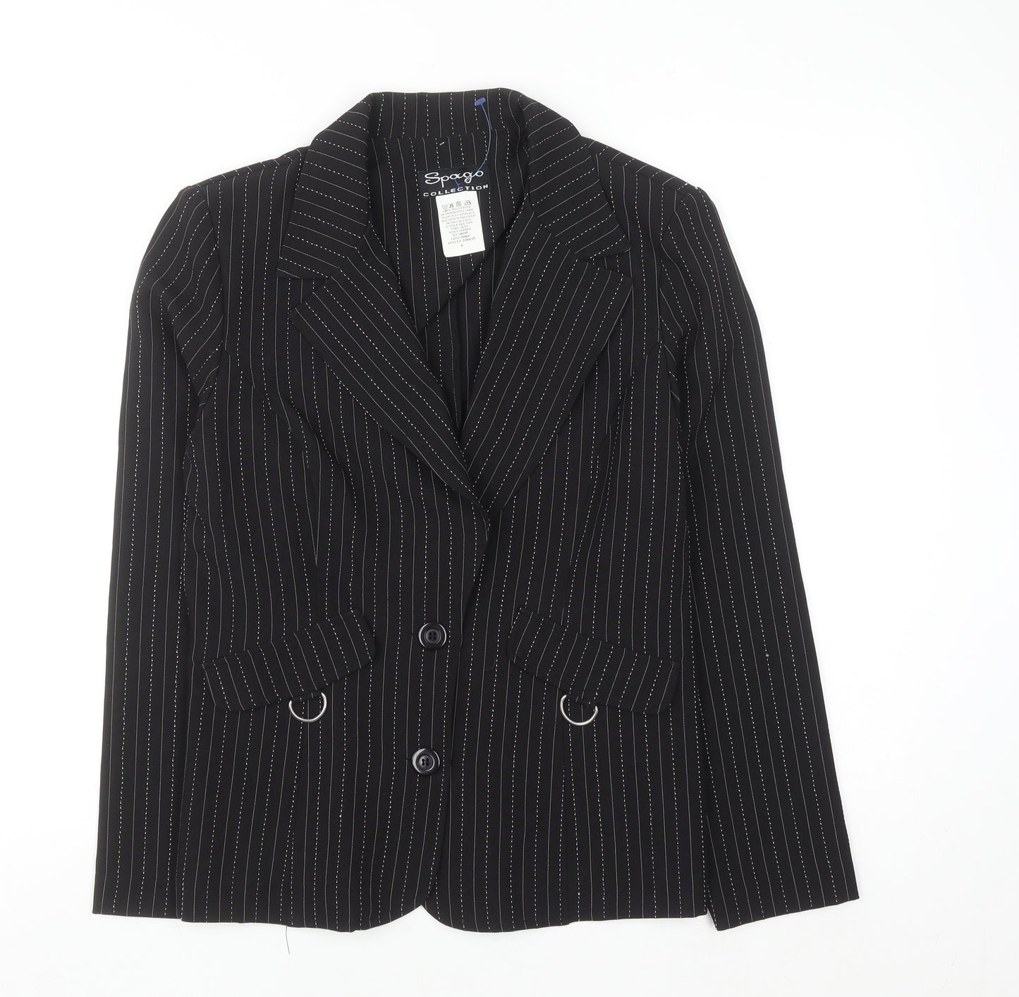 Spago Collection Women Black Pinstripe Two-Button Suit Jacket Size 6