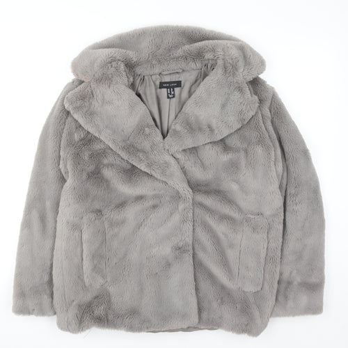 New Look Women’s Grey Faux Fur Mid-Length Coat Size 10