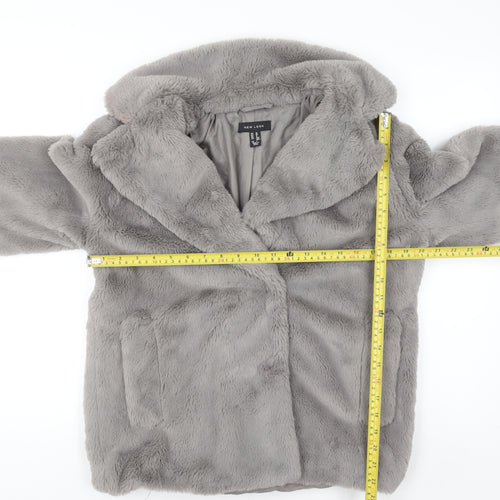 New Look Women’s Grey Faux Fur Mid-Length Coat Size 10