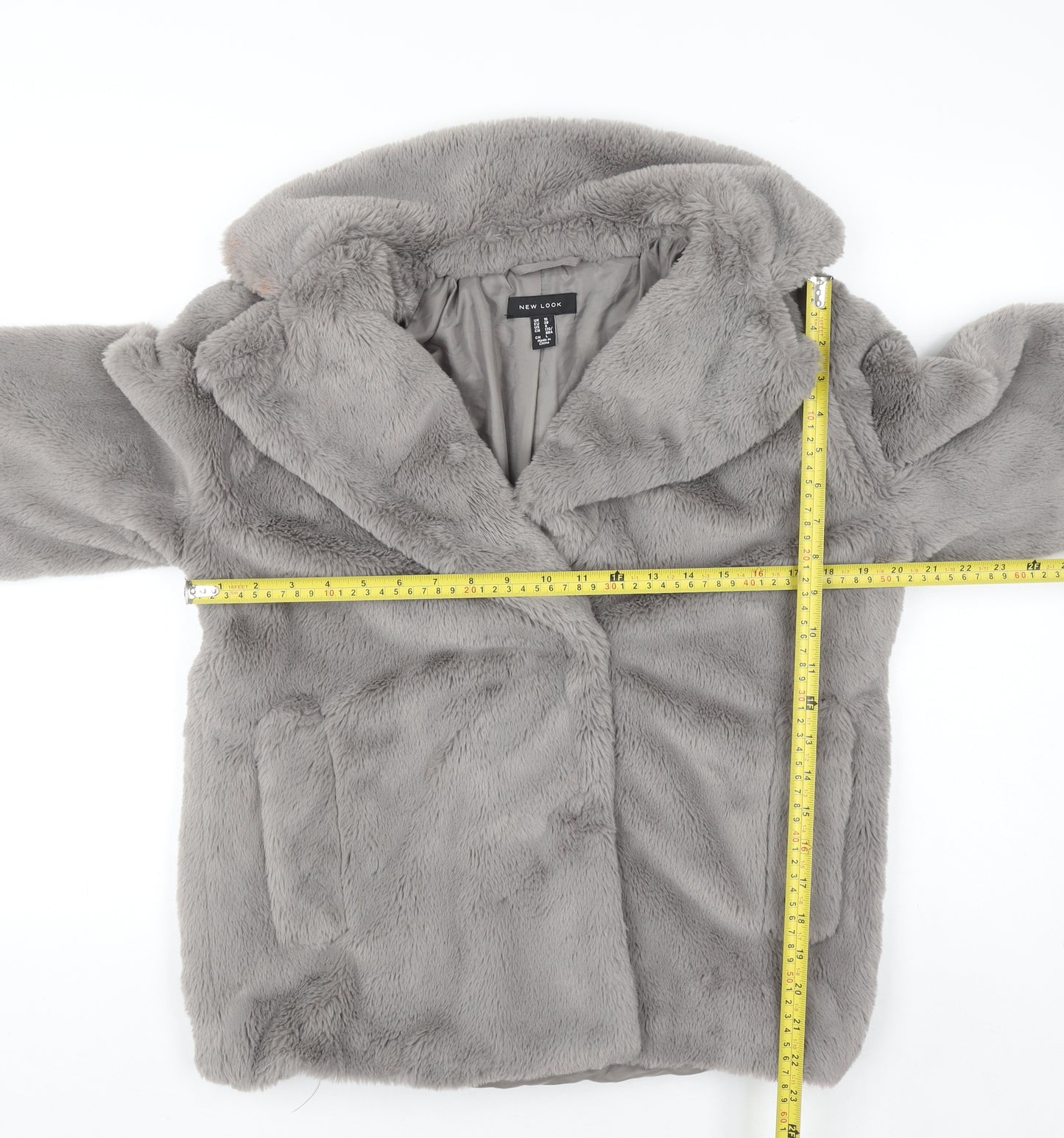 New Look Women’s Grey Faux Fur Mid-Length Coat Size 10