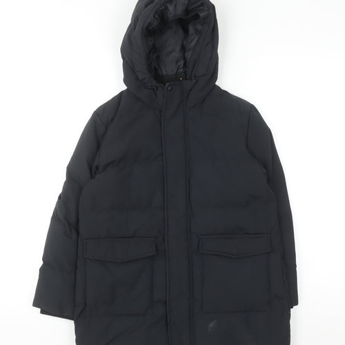 Uniqlo Boys Black 7-8 Years Hooded Puffer Jacket Winter Coat