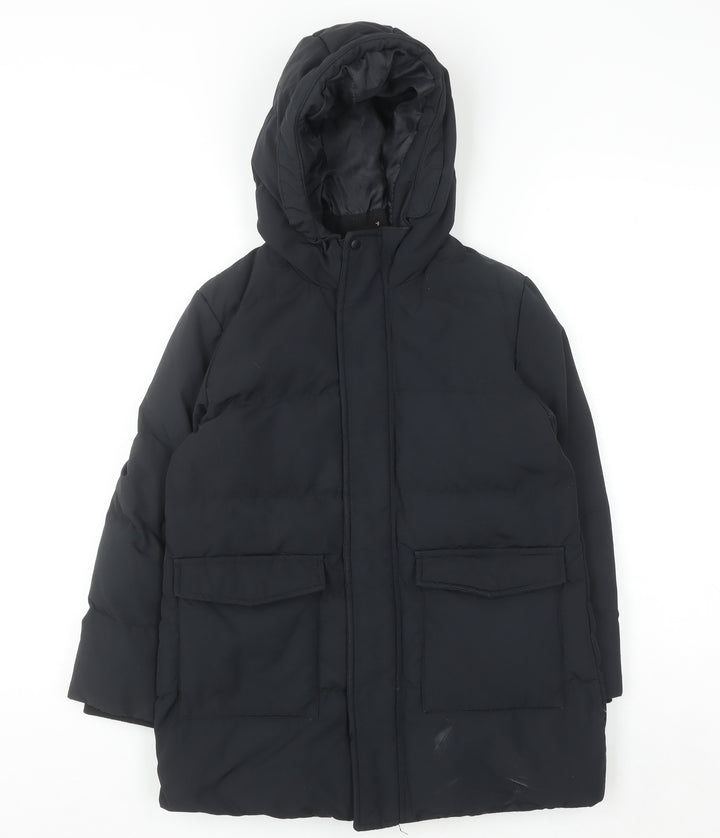 Uniqlo Boys Black 7-8 Years Hooded Puffer Jacket Winter Coat