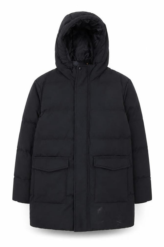 Uniqlo Boys Black 7-8 Years Hooded Puffer Jacket Winter Coat