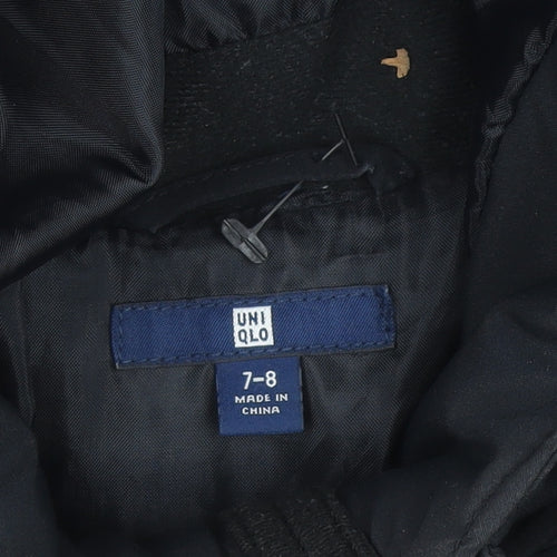 Uniqlo Boys Black 7-8 Years Hooded Puffer Jacket Winter Coat