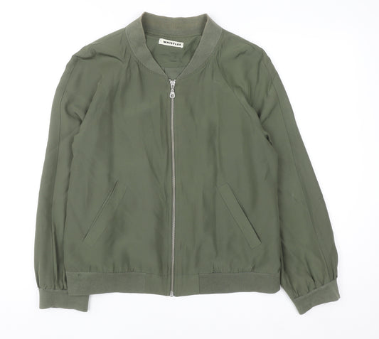 Whistles Women's Green Silk Bomber Jacket UK 12 Lightweight Casual