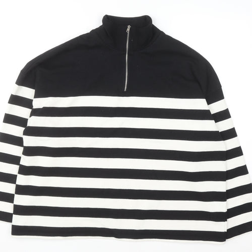 Tu Woman Black & White Striped 1/4 Zip Pullover Sweatshirt XL
